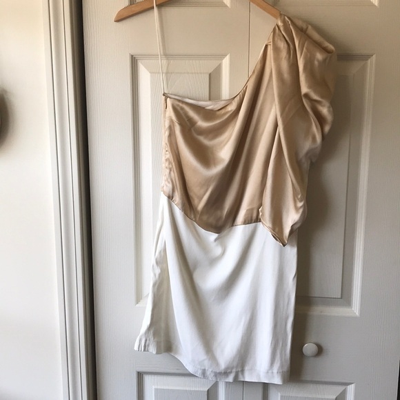 Maje gold & white one shoulder mini dress - Picture 2 of 6